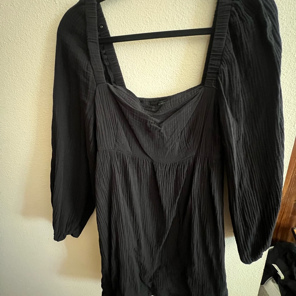 J. Crew Black Smocked Puff Sleeve dress